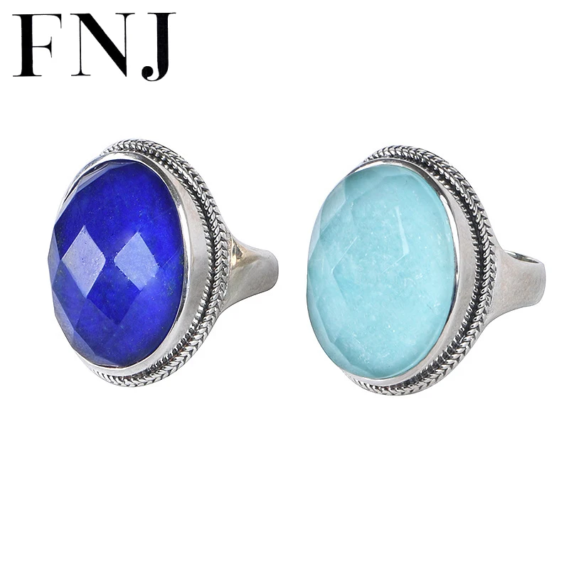 

FNJ Polyhedral Lapis Lazuli Ring 925 Silver New Original S925 Sterling Silver Rings for Women Jewelry USA size 7-9 Amazonite