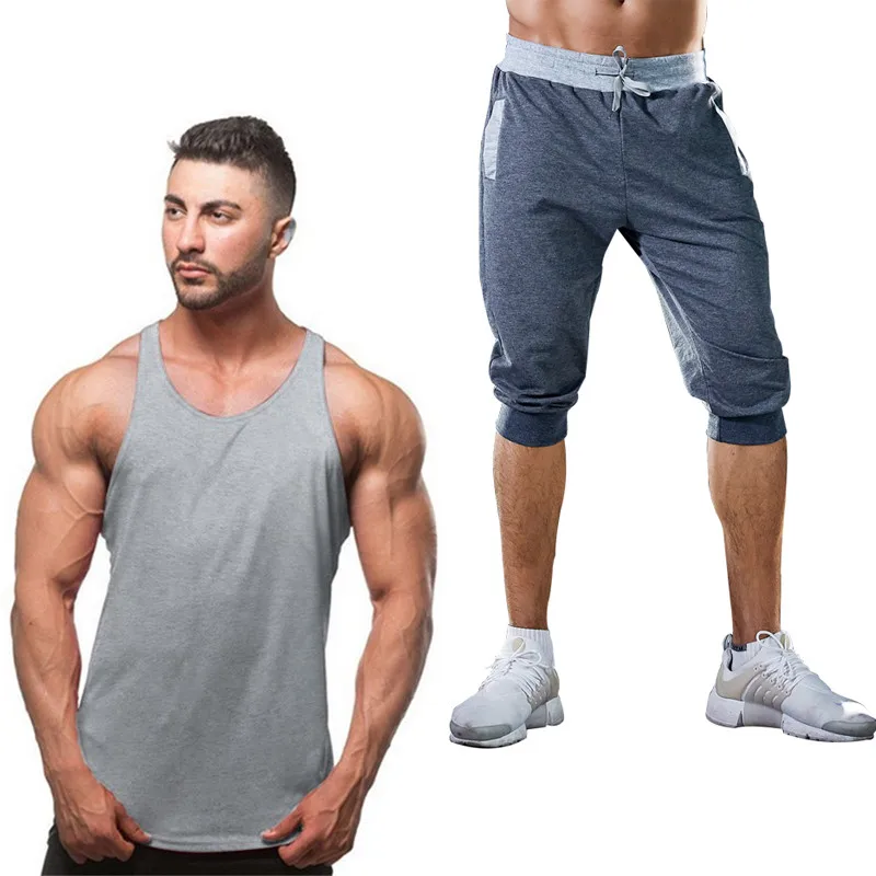 

2021 hot selling high quality men's breathable solid color casual suit short sleeve vest sports tight men's suit
