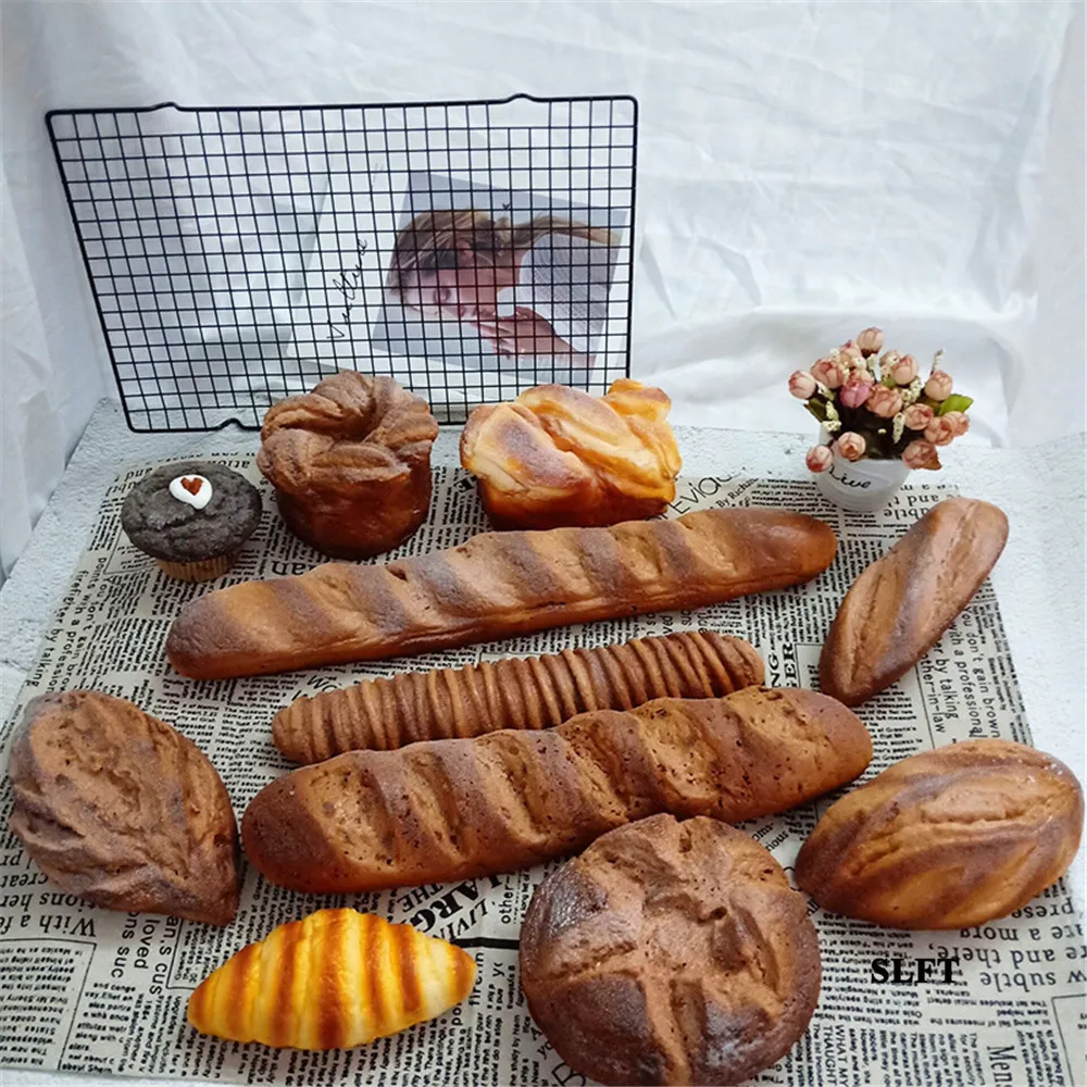 

artificial simulation food props black rye Loaf rolls Danish pastry french baguette Garlic sticks miche croissant bread model