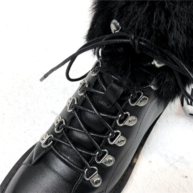 Jual Moonmeek 2020 Hot Sale Musim Dingin Tetap Hangat Pergelangan Kaki Sepatu Nyaman Med Sepatu Hak Round Toe Renda Kulit Asli Untuk Wanita