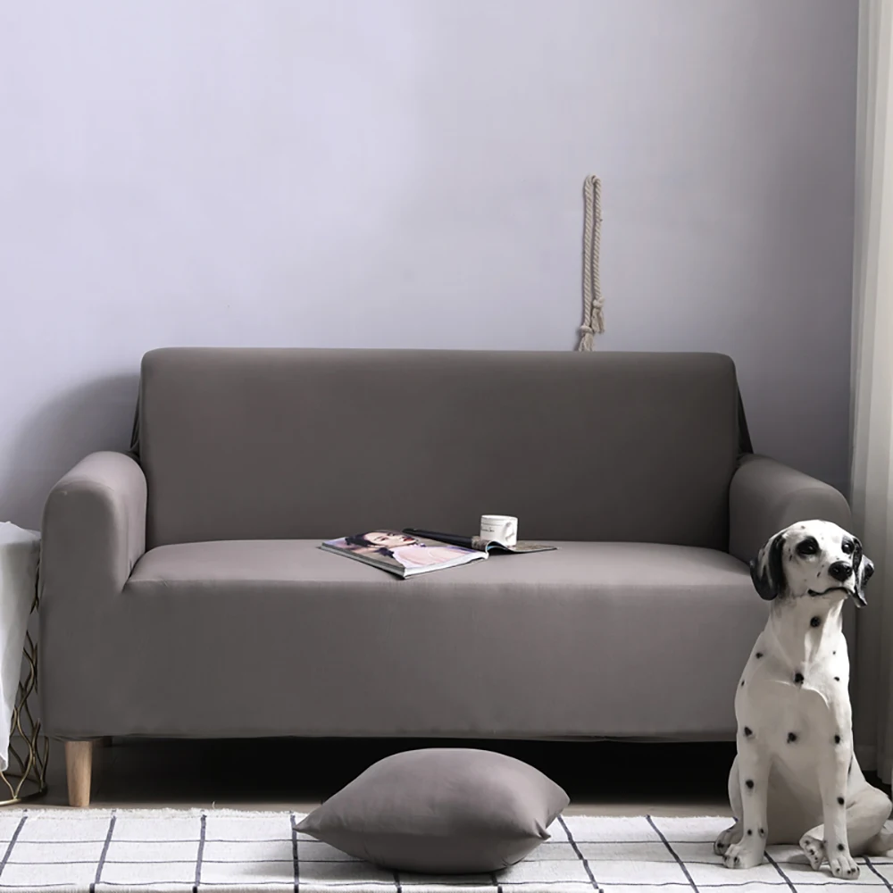 Эластичный чехол для дивана удобный однотонный серого цвета гостиной без