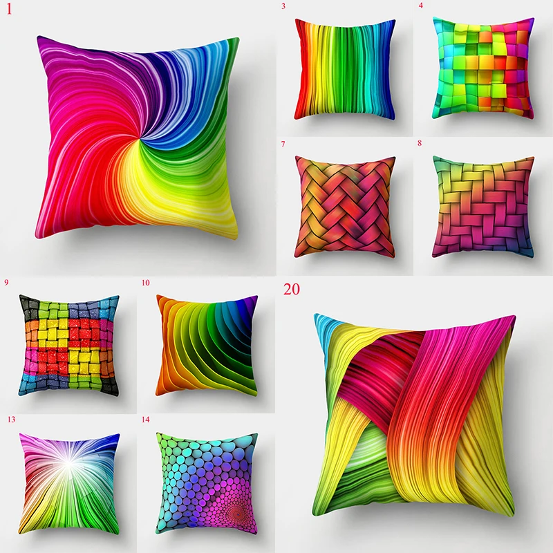 

3D Pillow Case Rainbow Color Pillow Cover Geometric Printing Pillowcase Decorative Cushion Cover 45*45 Cm Fashion Pillowslips