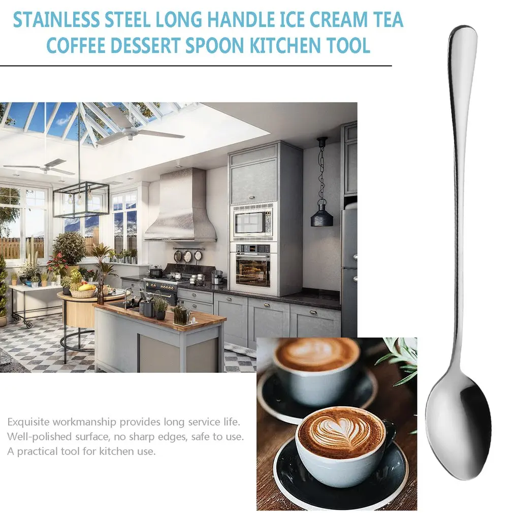 Десертные ложки из нержавеющей стали с длинной ручкой для мороженого чая кофе 1
