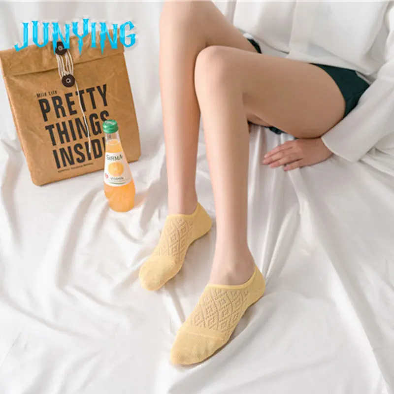 

Casual Girl Creative Socks Breathable Hollow Combed of Pure Silicone Jacquard Cotton Shallow Solid Color Mouth Invisible