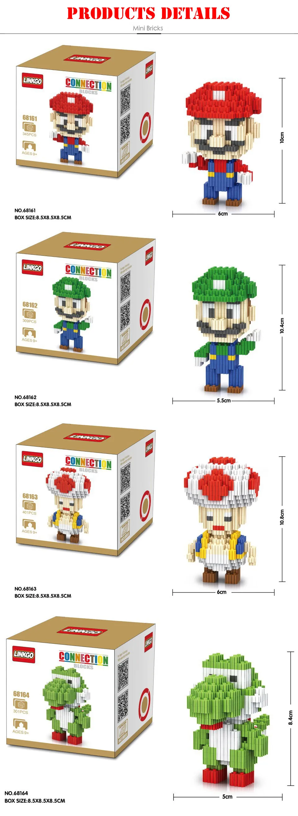 Linkgo игровые модели Сделай Сам Yoshi Super Mario Bros алмазные блоки Строительные кирпичи игрушки 3D сборки фигурки развивающие игрушки
