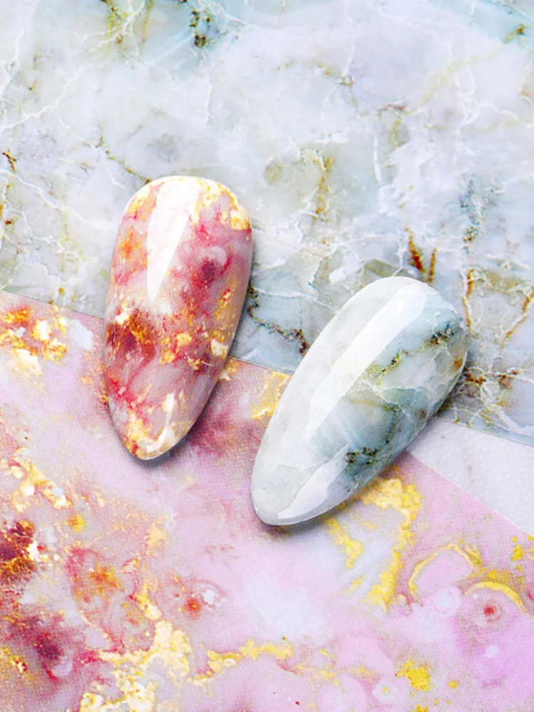 

Marble Striped Color Smudged Starry Sky Paper, Pink and Blue, Nail Stickers, Bottled 4*125cm for Nail Styling