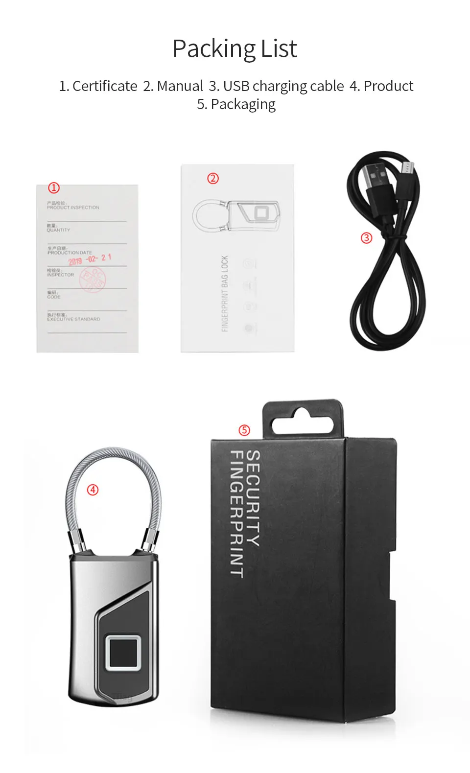 Xiaomi Youpin отпечаток пальца навесной замок для багажа Портативный многоцелевой мешок Шкаф Водонепроницаемый полупроводниковый биометрический идентификация