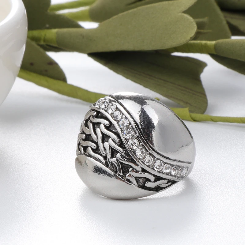 

Kinel Luxury Retro Old Chunky Ring Line Twist Geometric Invisible Crystal Rings For Women Fashion Gold Vintage Jewelry