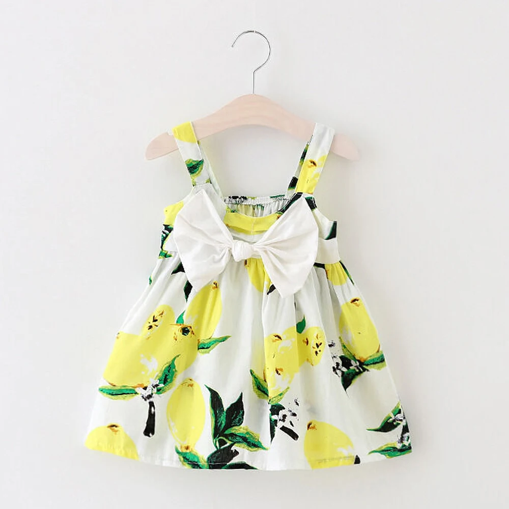 Детское платье без рукавов Pudcoco летнее праздничное с лимонным принтом