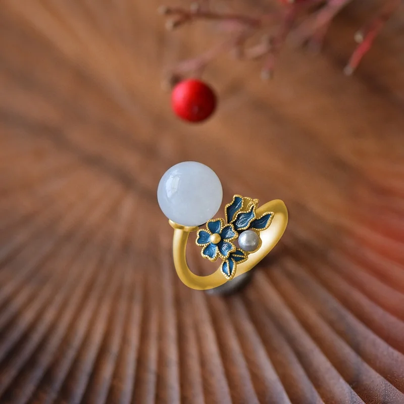 

OMHXZJ Wholesale JE190 European Fine Woman Girl Party Birthday Wedding Gift Vintage Flowr 24KT Gold Ring+Necklace Jewelry Set