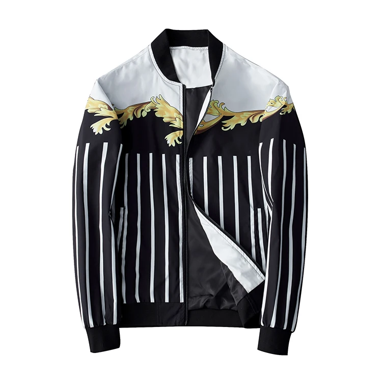 

AT Studios Spring Autumn Striped Jacket Men Retro Fashion Man Casual Printed Outerwear Coats Plus Size