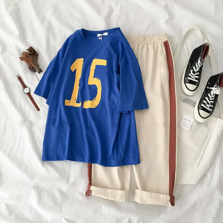 Новинка Лето 2020 футболка с коротким рукавом и принтом в Корейском стиле для