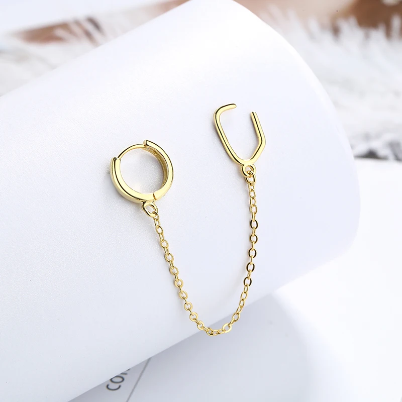 

Creative Simple Hoop Earrings Chain Tassel Connected Huggies With Cuff Earring Elegant Charming Ear Piercing Jewelry For Women