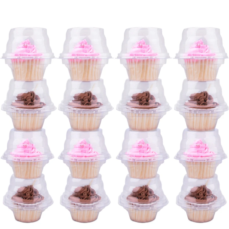 

50 Pcs Transparent Cake Box Cupcake Packing Box Plastic Food Storage Container High Quality