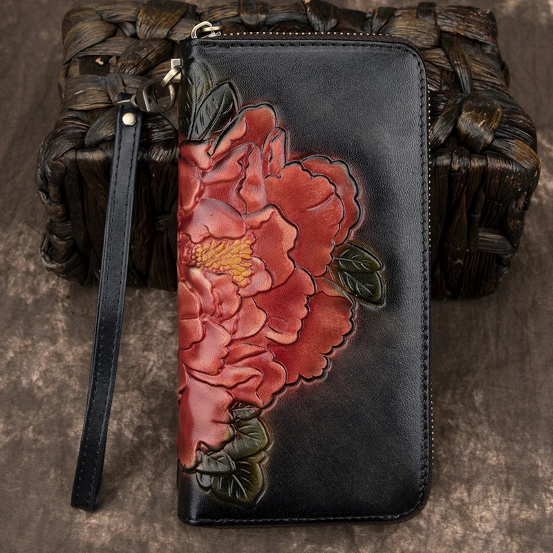 Женский клатч из коровьей кожи с Цветочным Тиснением | Багаж и сумки