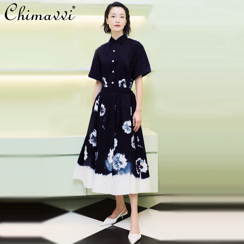 

Женское длинное платье-рубашка с отложным воротником, однобортное повседневное уличное платье с коротким рукавом, лето 2021