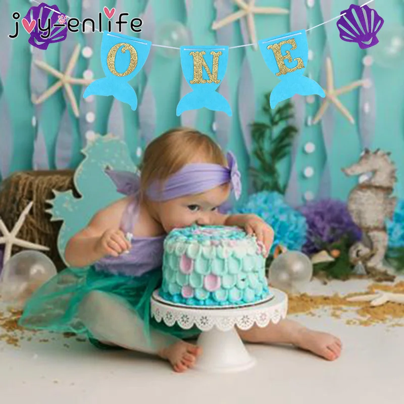 Русалка тема вечерние баннеры Блестящий один флаги с днем рождения Беби Шауэр