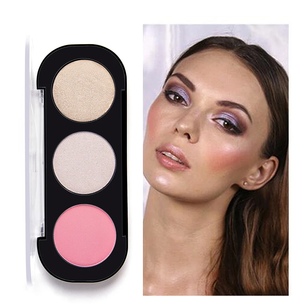 3-color high-gloss blush tray Brighten skin tone No makeup remover Lasting rosy Four seasons apply | Красота и здоровье