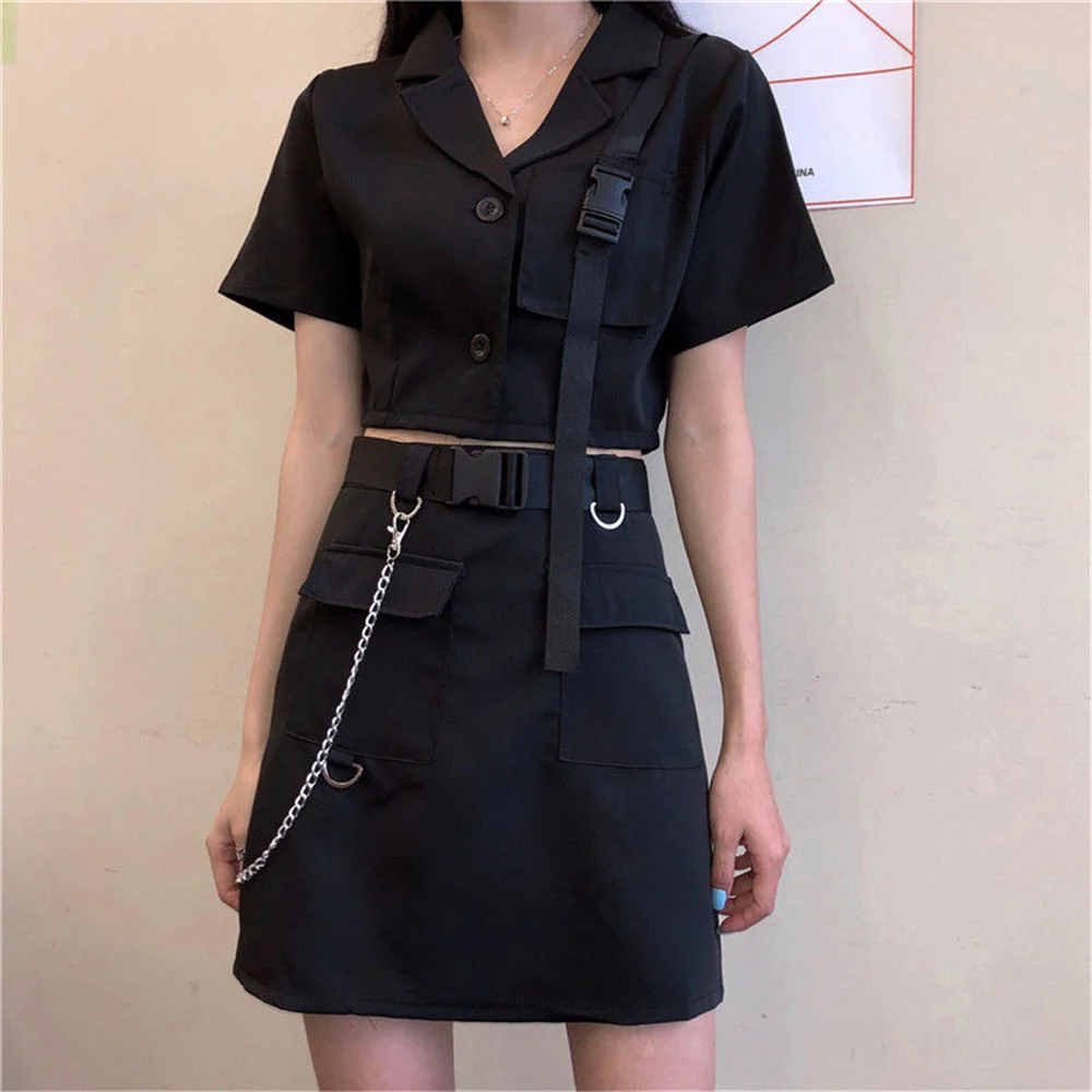 

DAILOU Women Two Piece Set Summer Ladies V Neck Crop Top and Skirts Set Vintage Skirts Suits Female Clothes Fashion Streetwear