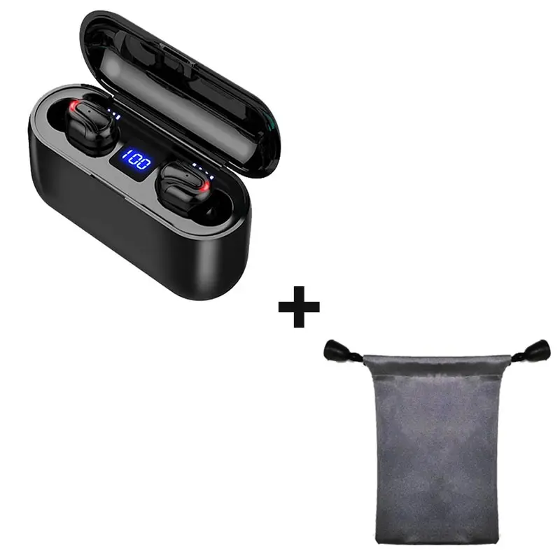 Black add bag Q32-1, беспроводные наушники TWS Bluetooth 5,0, гарнитура, HD стерео гарнитура, HIFI, водонепроницаемые наушники с микрофоном, чехол для зарядки для iphone - Цвет: Black add bag