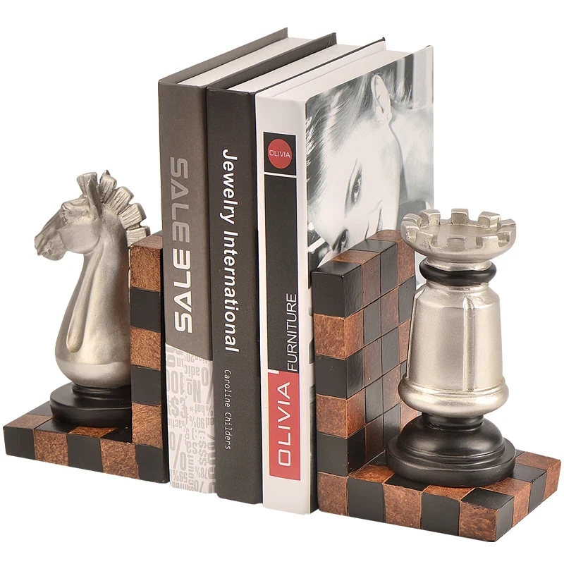 

EUROPE RETRO CREATIVE BOOKENDS FIGURINES RESIN CHESS MODEL BOOK STAND ORNAMENTS HOME OFFICE STUDY BOOKSHELF DECOR BIRTHDAY GIFTS