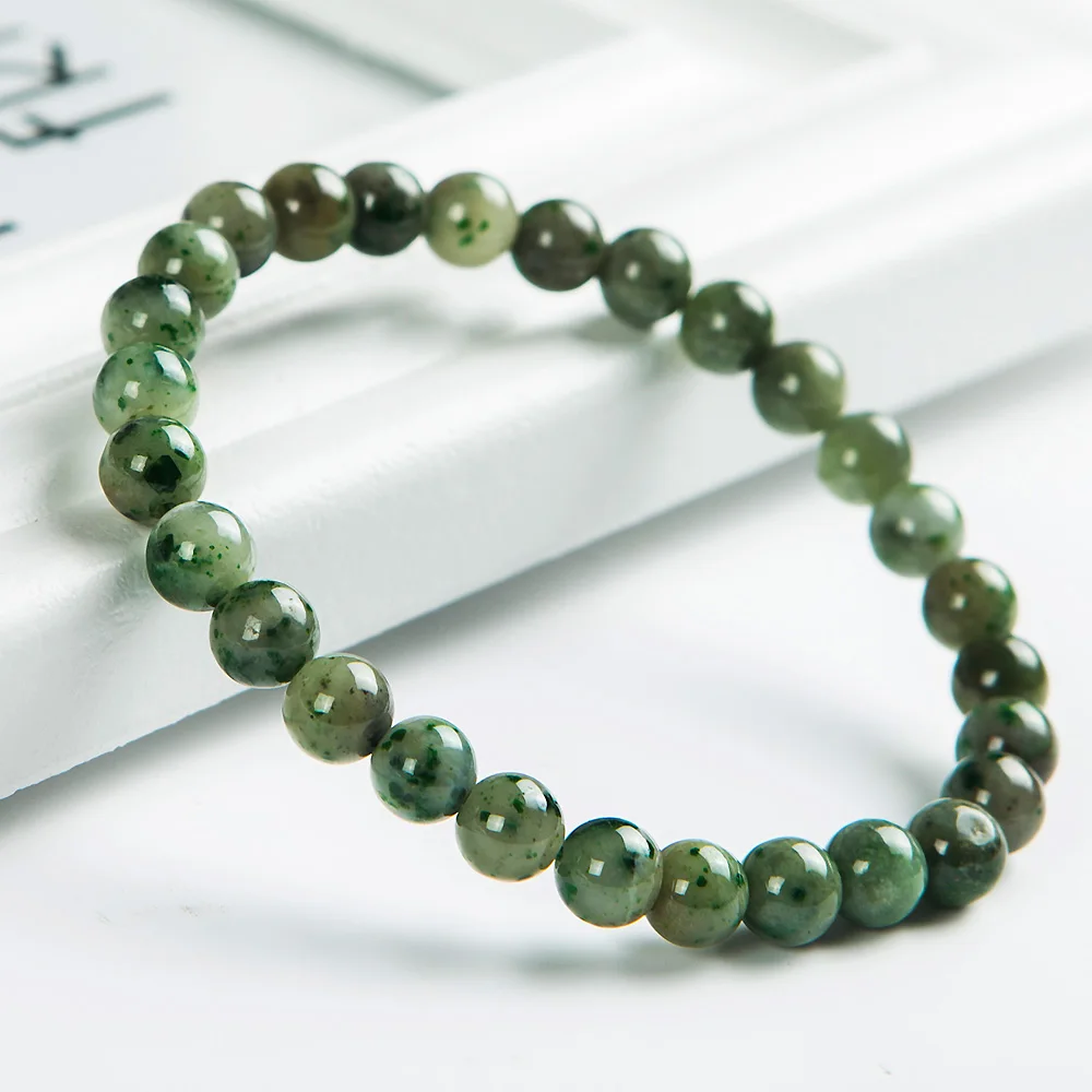

Натуральный зеленый нефритовый браслет Dushan 7 мм для женщин и мужчин, растягивающийся браслет из натуральных драгоценных камней AAAAAA