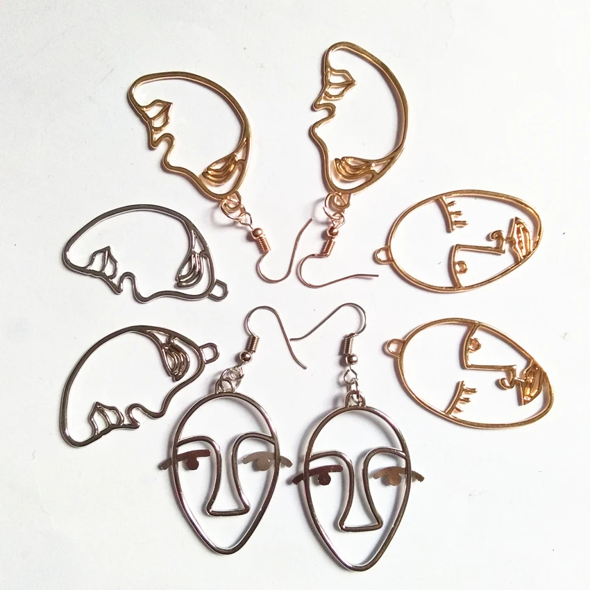 

4 Style Face Design Silver Gold Hooks Drop Earrings Clip Earrings Romantic Party Gifts For Women Girls Jewelry