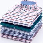 Рубашка мужская из ткани Оксфорд, 100% хлопок, длинные рукава, Классический крой, в клеткув полоску, деловая сорочка