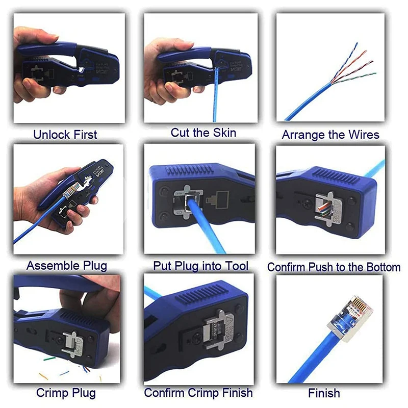 RJ45 Crimp Tool Cable Tester Kit,All-In-One Stripper Cutter Crimper Tool for RJ45 Cat6 Cat5 Pass-Thru Connectors