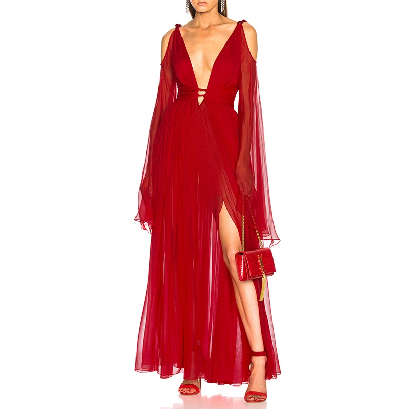 Женское кружевное платье с бантом Beateen Вечернее Платье макси глубоким v-образным