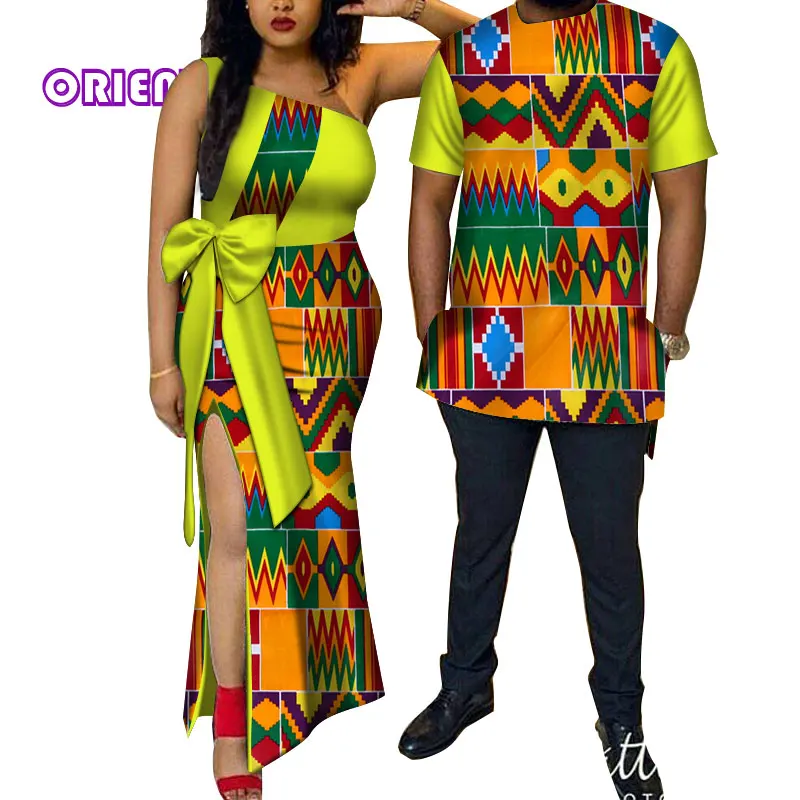 2 pcs african clothes for couples african dresses for couples Bazin Riche African Print men shirt and women dress WYQ114