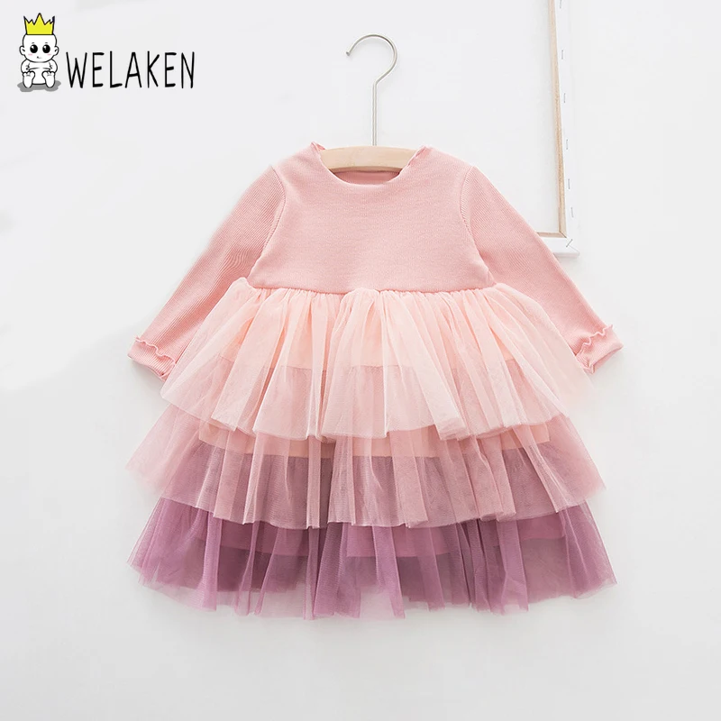 Welaken/Новинка модное осеннее платье для маленьких девочек Сетчатое кружевное