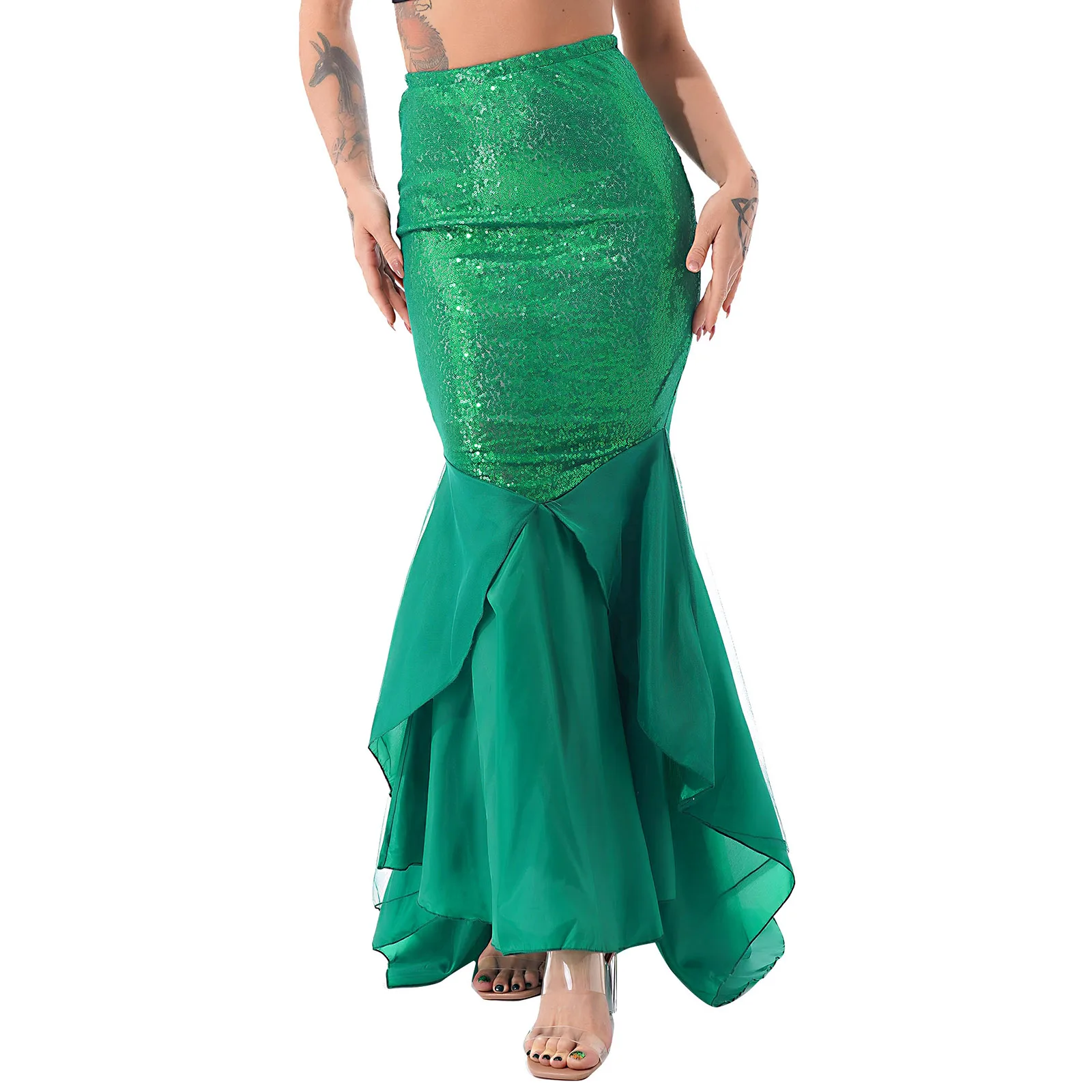 Купи Sexy Women Shinny Sequined Mermaid Tail Skirt 2022 Ladies Evening Carnival Party Photography Stage Performance Costume Vestido за 959 рублей в магазине AliExpress