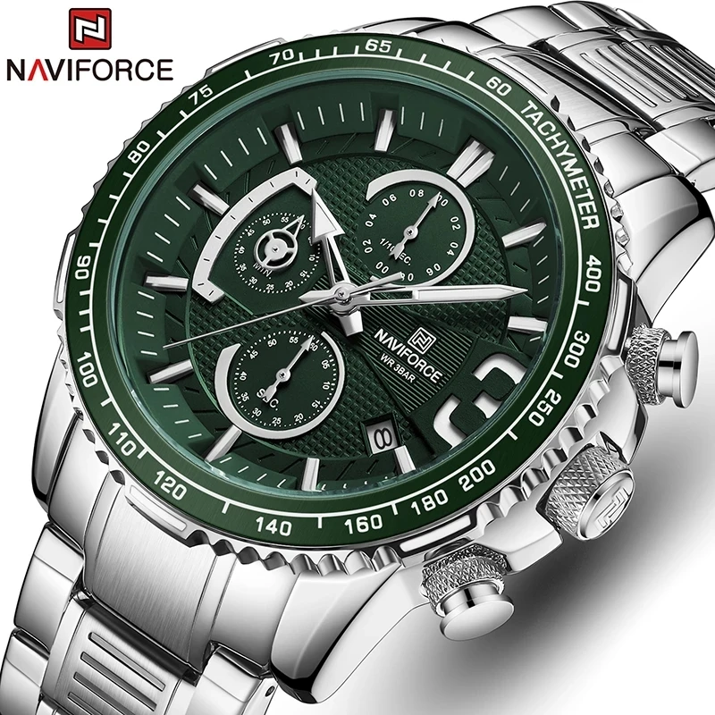 NAVIFORCE Роскошные брендовые модные спортивные мужские часы из нержавеющей стали
