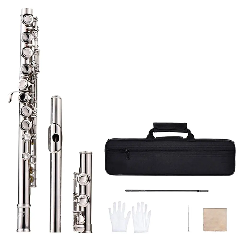 

16 закрытых открытых отверстий C флейта из мельхиора никелированный посеребренный концертный флейт инструмент поперечный с E ключ перчатки ...