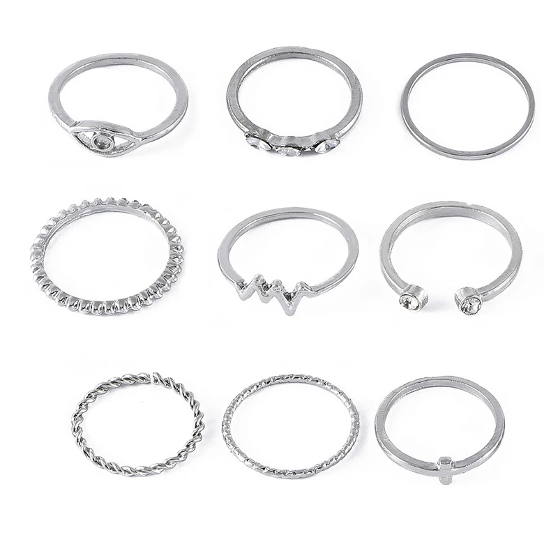 9 шт./компл. женские кольца простые геометрические с изображением сердцебиения