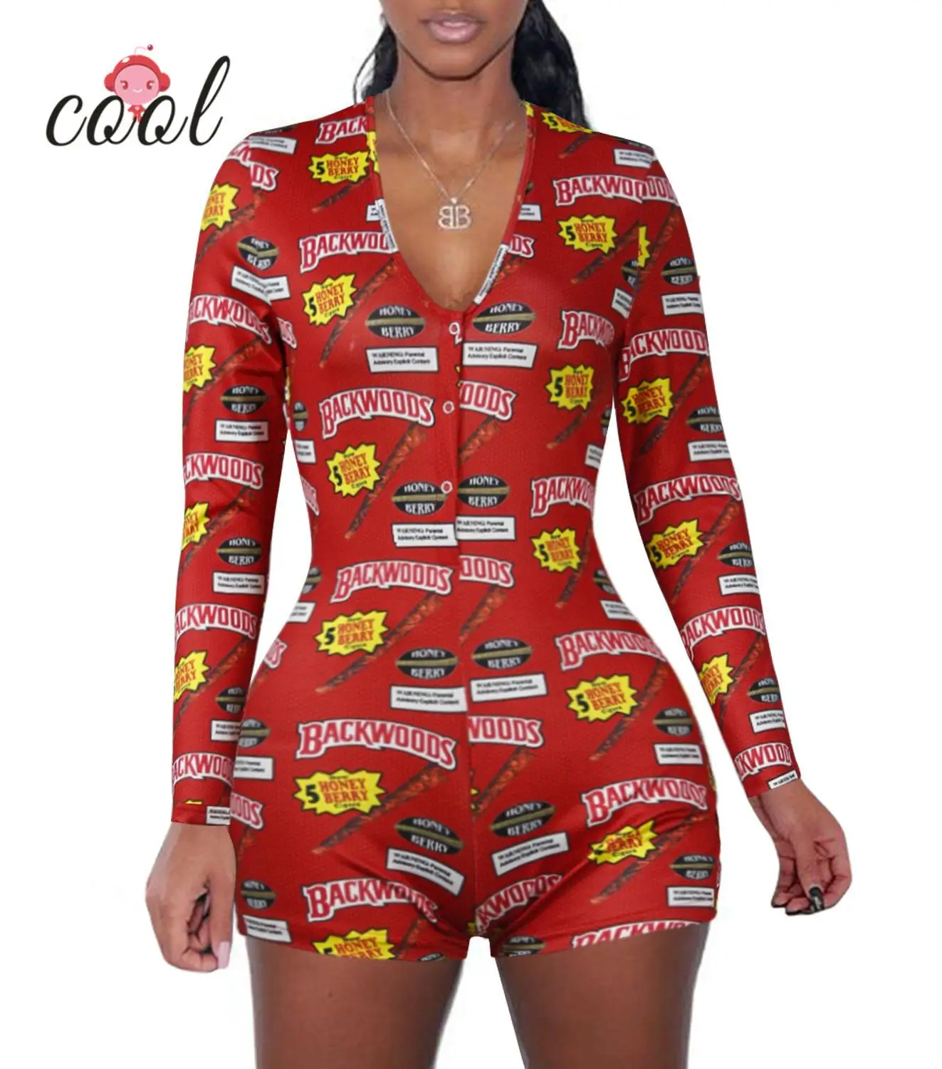 Cookie Print Sexy Onesie Pajamas Jumpsuit for Adult Women - Short Romper Sleepwear Bodycon image 2