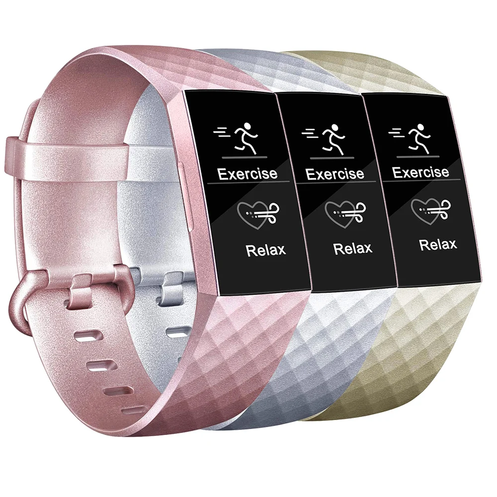 Мягкий силиконовый сменный ремешок для Fitbit Charge 3 розовое Золотое запястье с