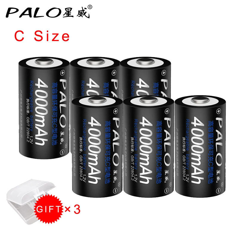 PALO Оригинальные аккумуляторы C размер батареи 1 2 V Ni MH 4000mAh Аккумуляторы Batter Bateria