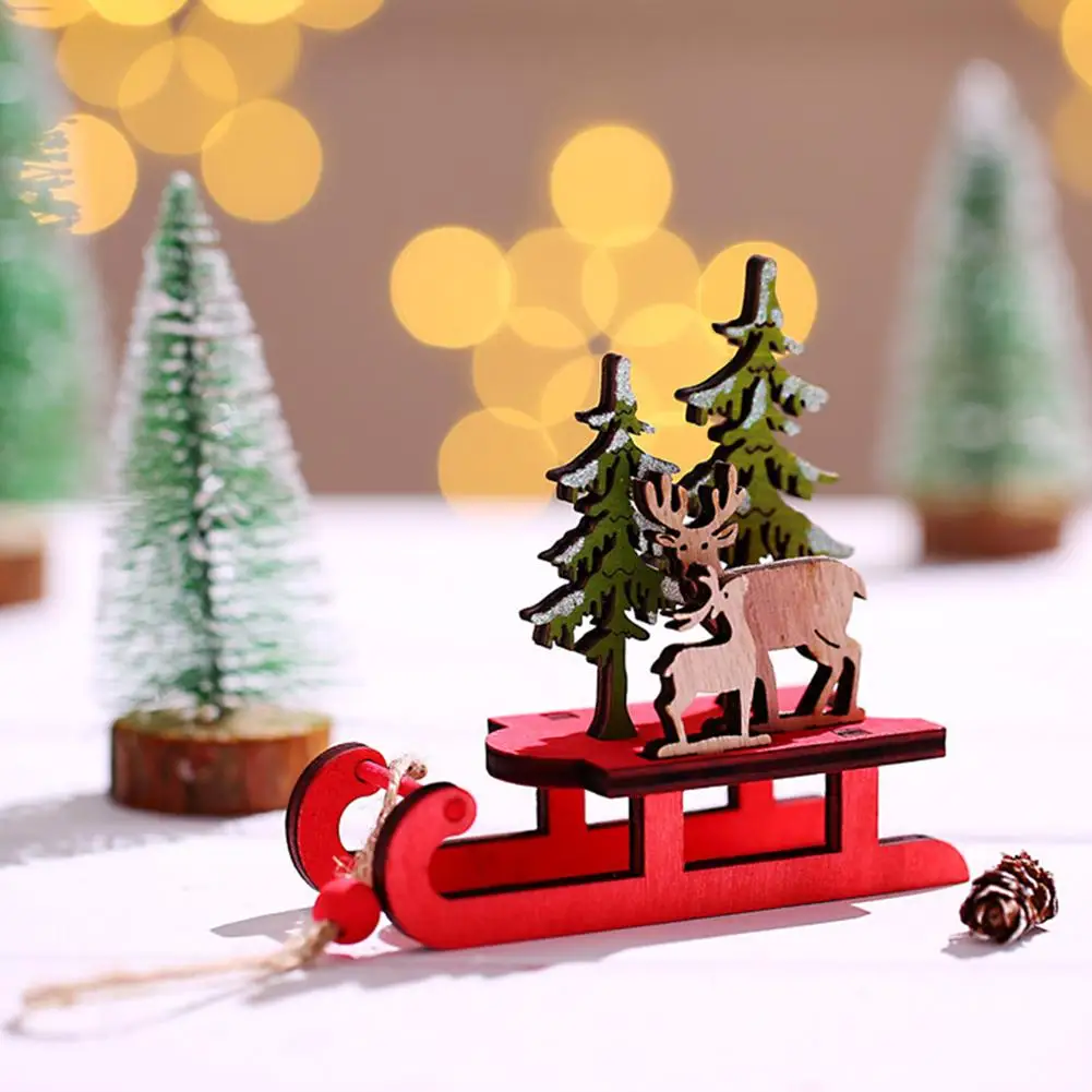 Рождественские сани миниатюрные деревянные Санты снеговик олень украшение для