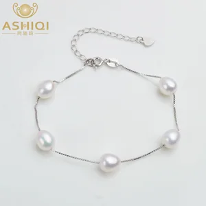 Женский браслет из серебра 925 пробы с натуральным пресноводным жемчугом 7-8 мм, 4 цвета