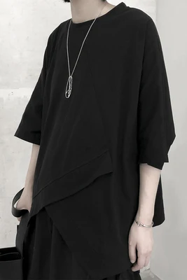 

New Yamamoto Style Dark Small Original Design Irregular Five-cent Solid Color Short-sleeved T-shirt Woman Tshirts Tops