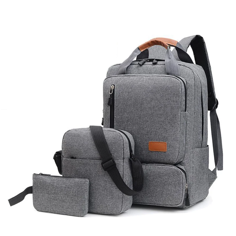 

3 Pcs/set Men's Backpack Casual Oxford Grey College Students School Backpack Men Large Capacity