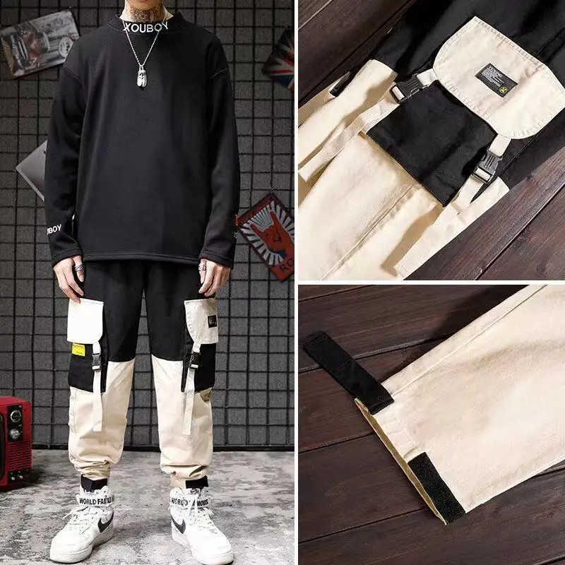 

2021 Hip Hop Pants Streetwear Men's Splice Joggers Pants Men Casual Cargo Pant Trousers High Street Elastic Waist Harem Pant Men