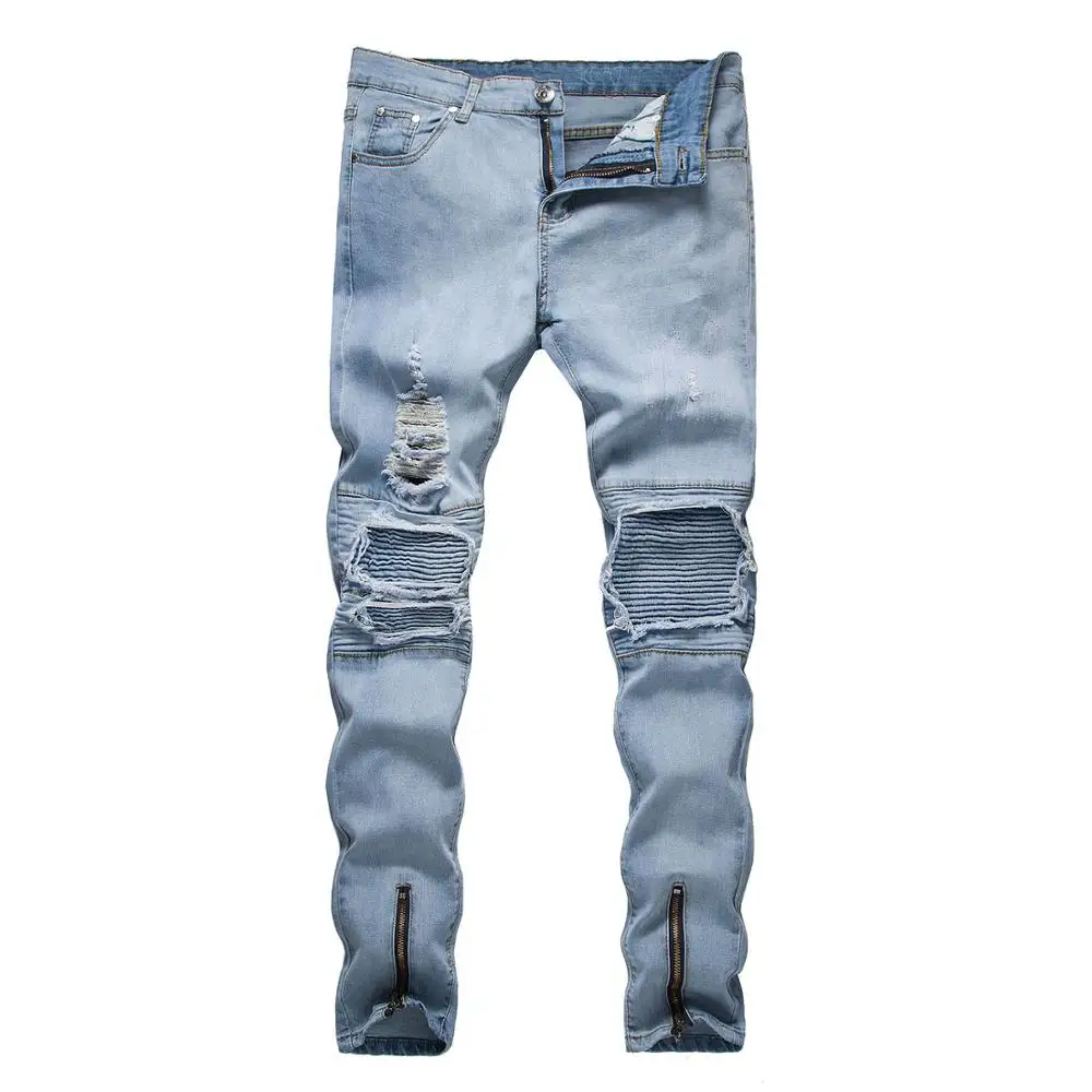 

2020 New style Men's Sweatpants Sexy Hole Jeans Pants Casual Summer Autumn Male Ripped Skinny Trousers Slim Biker Outwears Pants