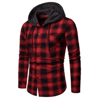 spring and autumn mens fashion plaid hooded shirt spring and autumn jacket shirt
