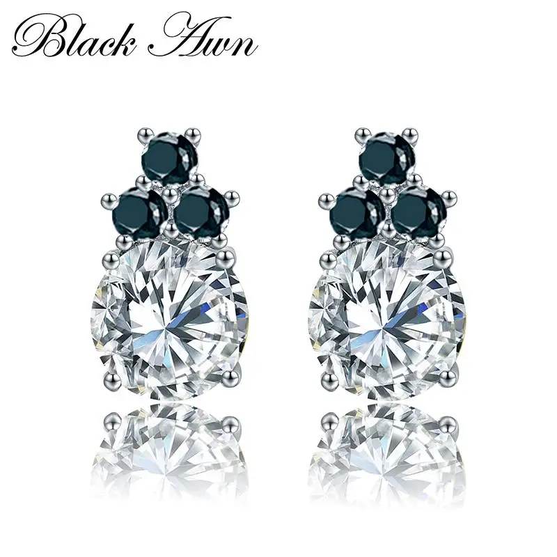 2.8g Charm 100% 925 Sterling Silver High Quality Jewelry Stud Earrings for Women Black&White Stone Earring T131