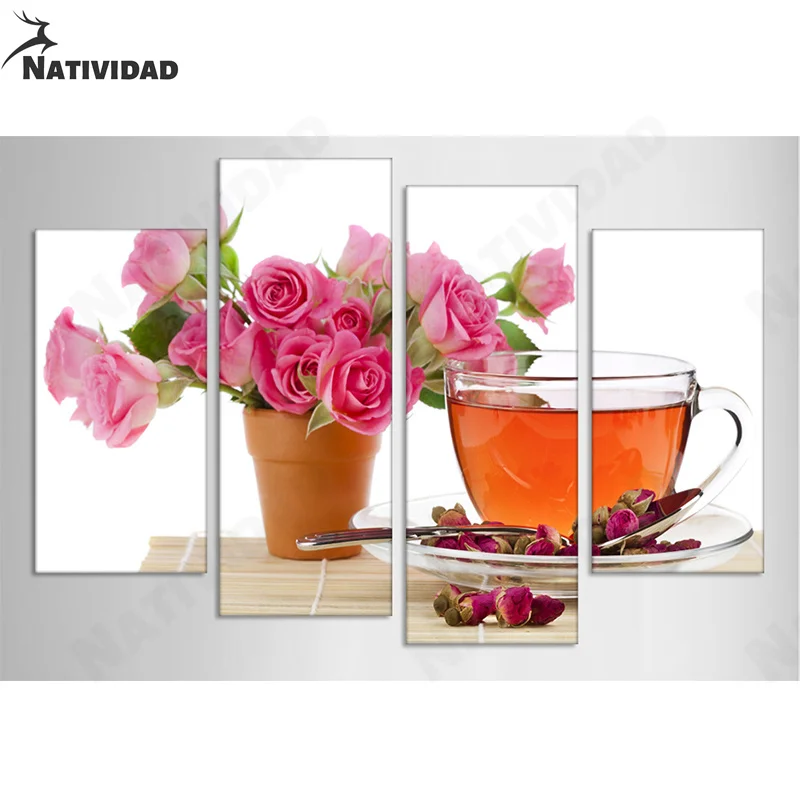 

Pink Flower Potted Plant Photography Picture Wall Canvas Painting Rose Tea Print Poster Bedroom Living Room Wall Art Decoration