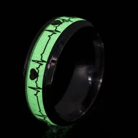 fashion stainless steel luminous finger ring for women men glowing in dark heart couple wedding bands jewelry gift accessories