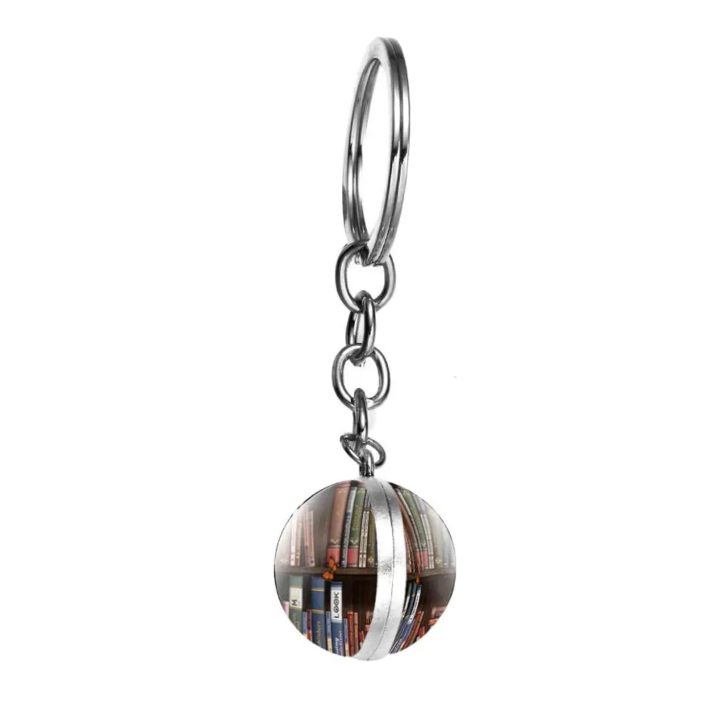 Двусторонний брелок для ключей с изображением библиотеки подарок в винтажном
